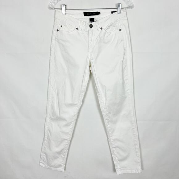 Calvin Klein Skinny Crop Mid-Rise White Denim Jeans Size 2 - Picture 1 of 13